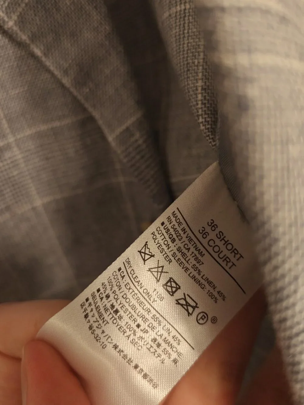 Banana Republic 36S glen plaid 55% linen 45% cotton glen blue tailored unlined